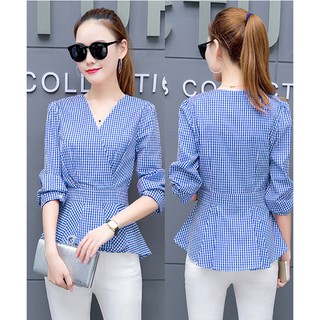 (XANH/  ĐỎ )Áo peplum tay dài