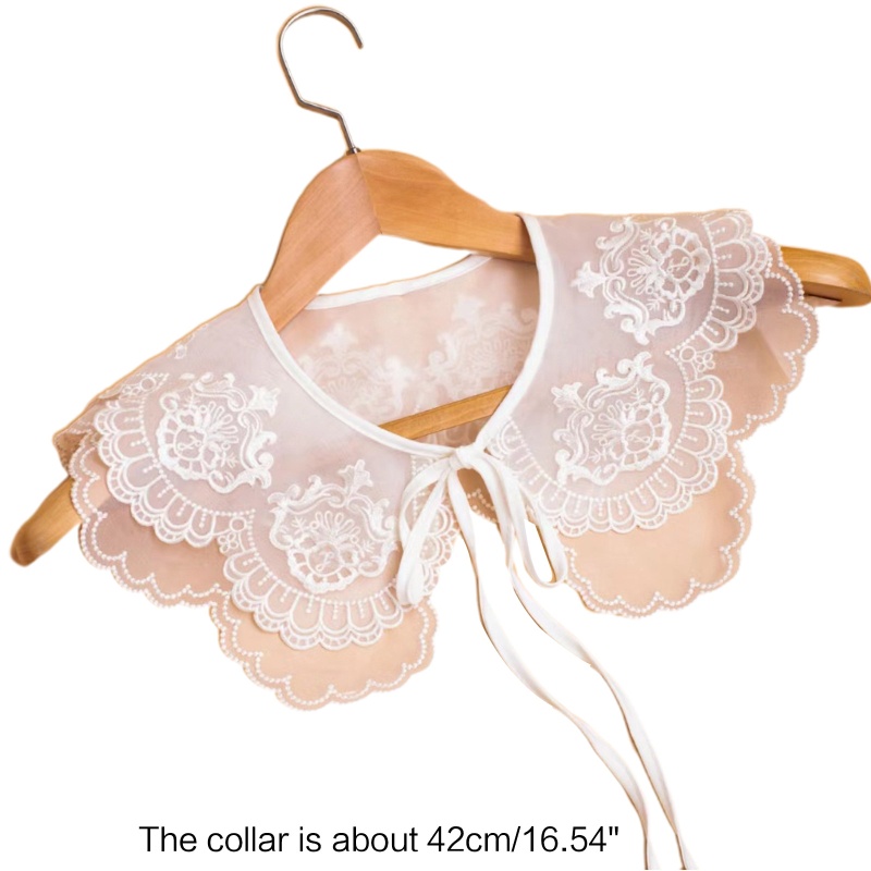 Khăn Choàng Cổ Hai Lớp Bằng Vải Organza Thêu Hoa Cổ Điển Cột Dây Có Thể Tháo Rời Cho Nữ