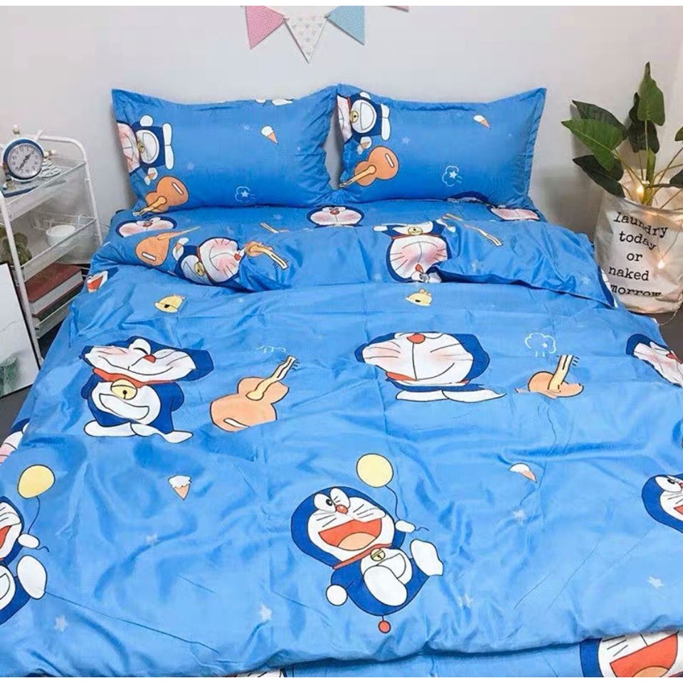 Bộ Ga Gối 3 Món Poly Cotton bọc đệm 1m2x1m9,được chọn mẫu,doremon đàn