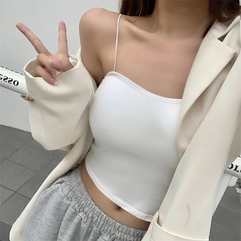 QKOOLE  Áo tank top Hai Dây Ôm Dáng Phong Cách Hàn Quốc Cho Nữ