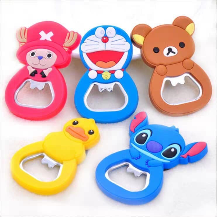 Dụng cụ mở nắp chai bia, dán tủ lạnh hình hoạt hình dễ thương bằng inox &amp; silicon