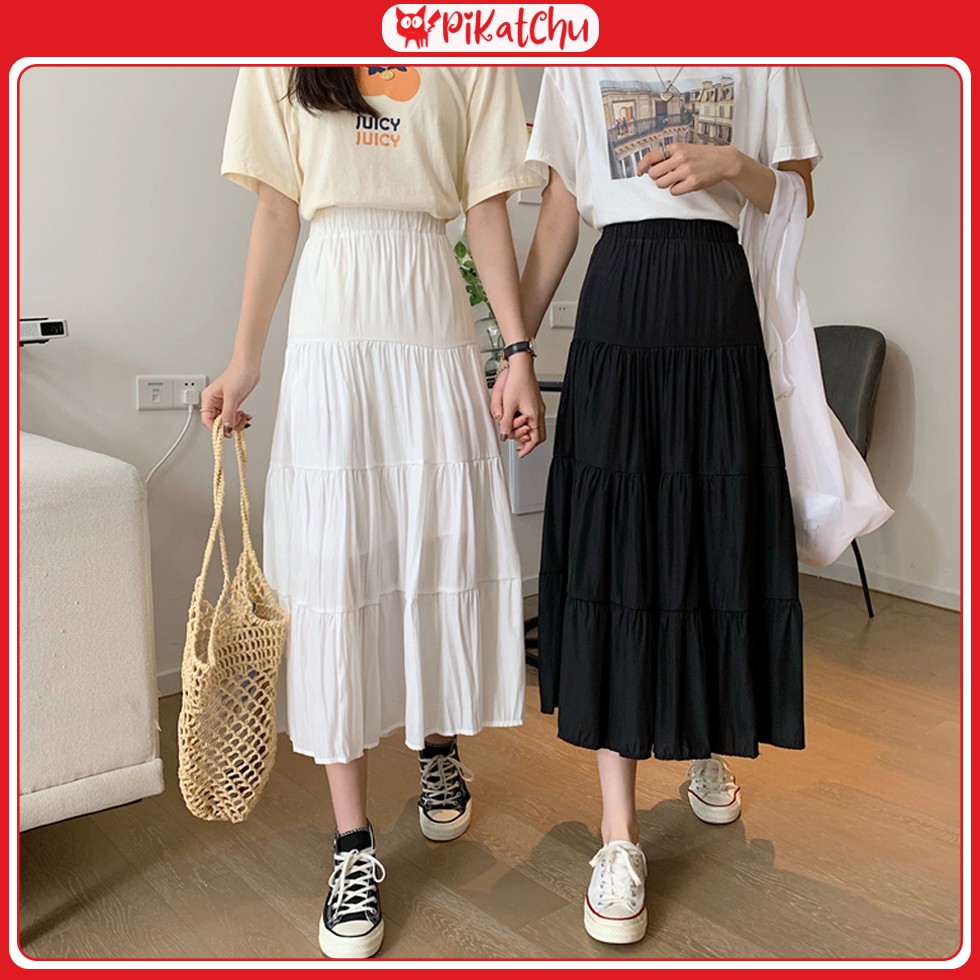 Chân váy dài ulzzang 1hitshop Vintage Tutu Xếp ly 2 lớp siêu xinh nữ - Pikatchu