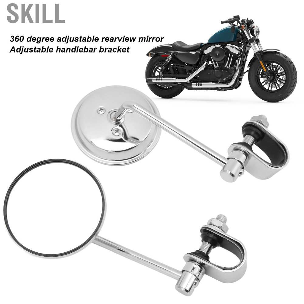 Skill Motorcycle Rearview Mirror 360° Rotation Adjustable Handlebar Bracket for Retro Motorbikes