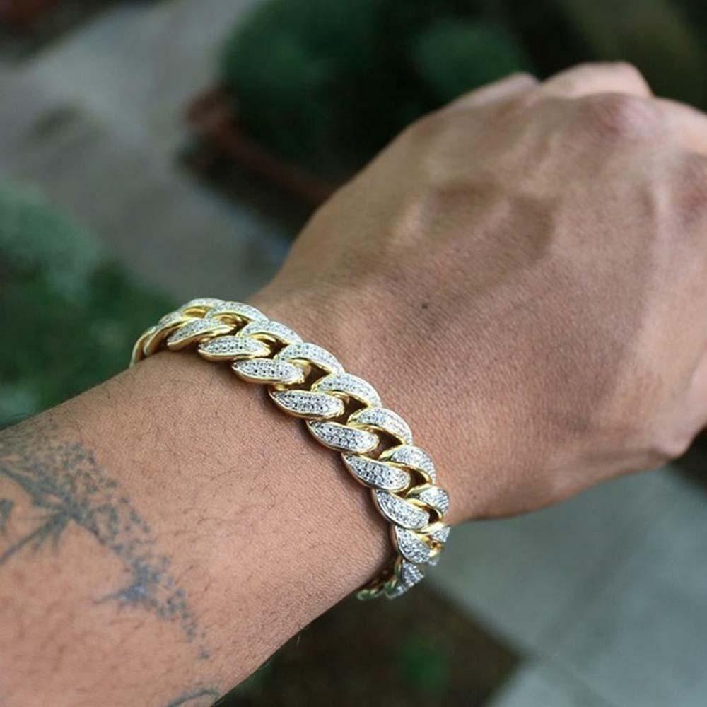 QQMALL Vòng Tay Đính Đá 12MM Phong Cách Hiphop Thời Trang Cho Nam Nữ
