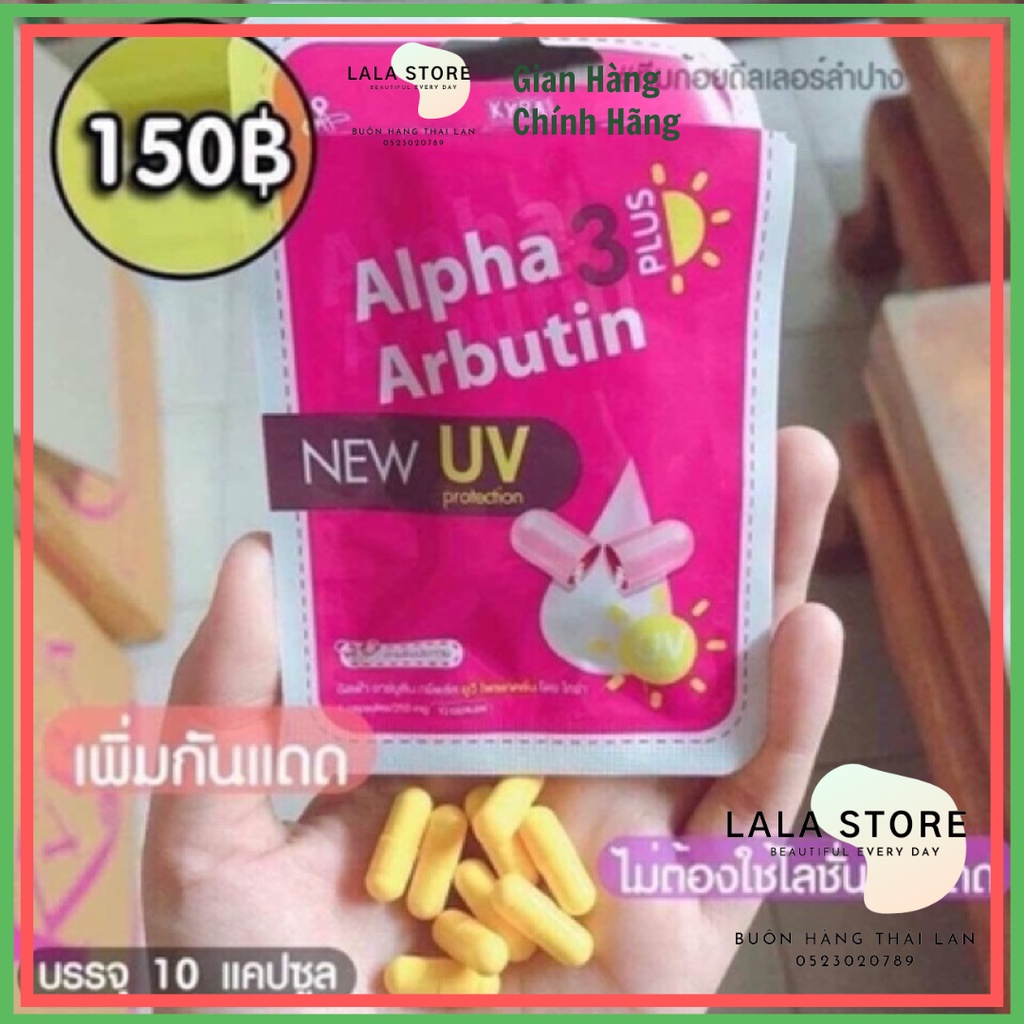BILL THÁI-01 Gói Kích Trắng và Chống Nắng New UV Alpha Arbutin 3 Plus Thái Lan (10v)[ NỘI ĐỊA THÁI ]