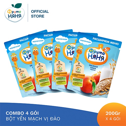 Combo 4 Gói Bột yến mạch đào Fruto Nyanya 200g/gói