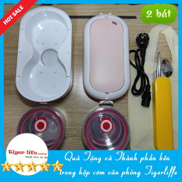 Hộp Cơm Hâm Nóng Cắm điện MINISTYLE Tặng Kèm Bộ Đũa,Túi Xách 4 Bát-2 Bát BH 12 Tháng Lỗi 1 đổi 1