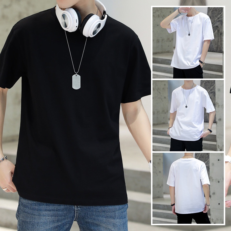【M-3XL】Áo thun nam tay ngắn cổ tròn trơn màu Nhật Bản áo thun tay dài 5 điểm