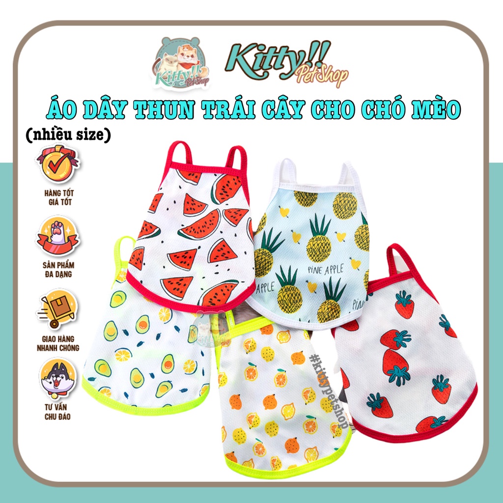 Áo thun thoáng mát cho thú cưng - Áo thun dây họa tiết trái cây cho chó mèo - Kitty Pet Shop BMT