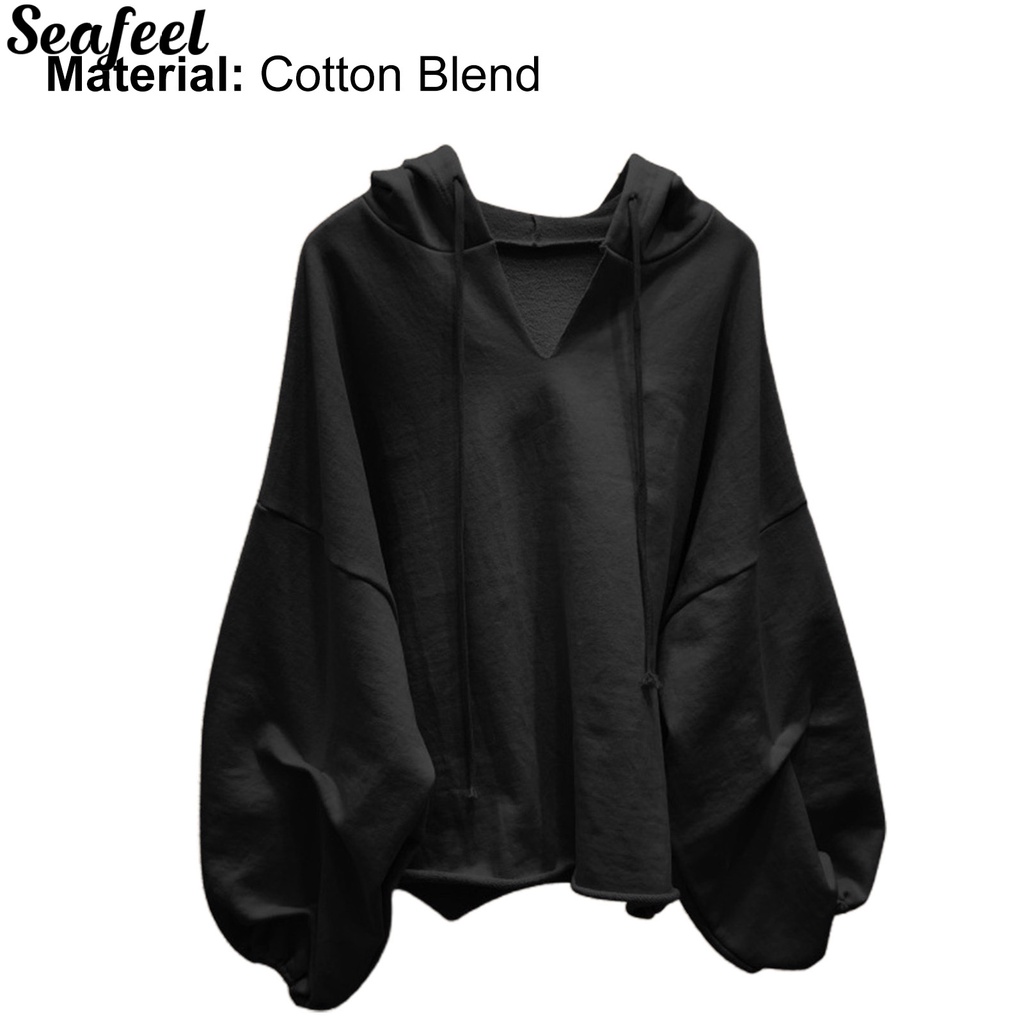 Áo hoodie cánh dơi mềm mại cổ chữ V thời trang đường phố cho nữ
