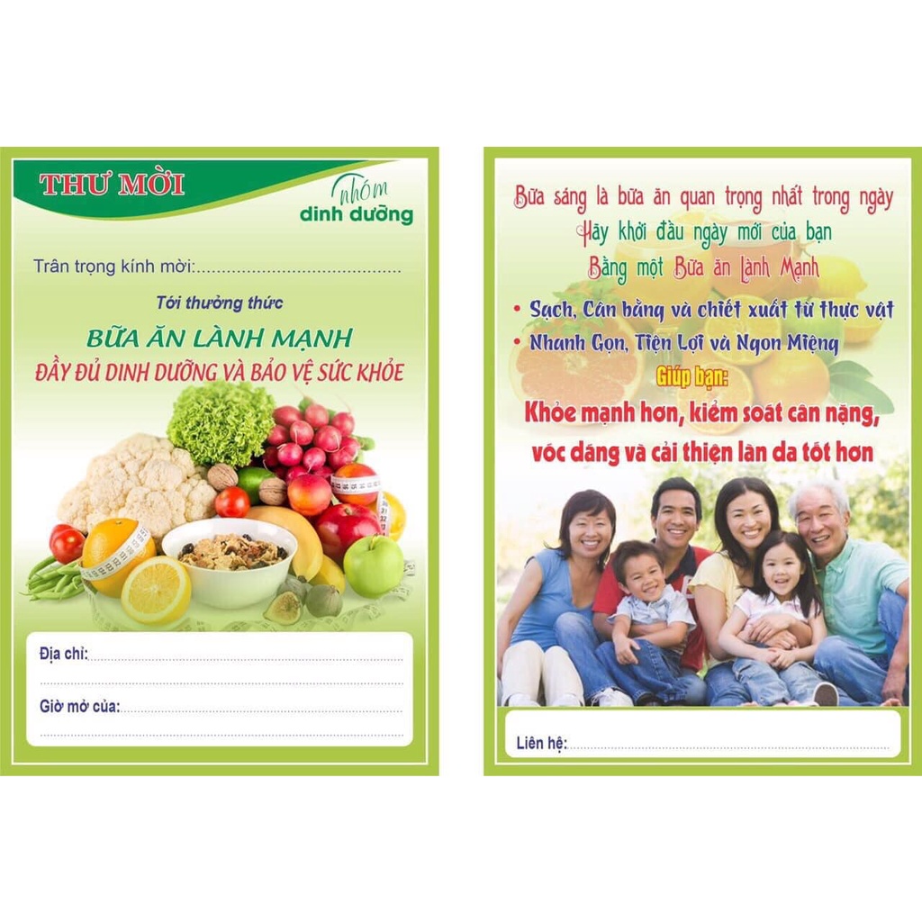 Thư mời khách tới nhóm dinh dưỡng. Chất liệu cứng, đẹp, loại 1
