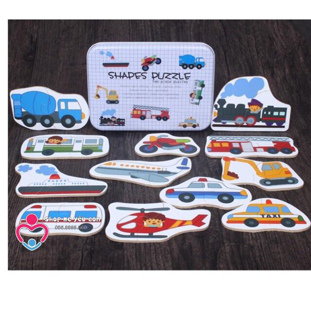 Đồ chơi xếp hình 2 miếng SHAPES PUZZLE hộp sắt GHÉP HÌNH LEVEL 1