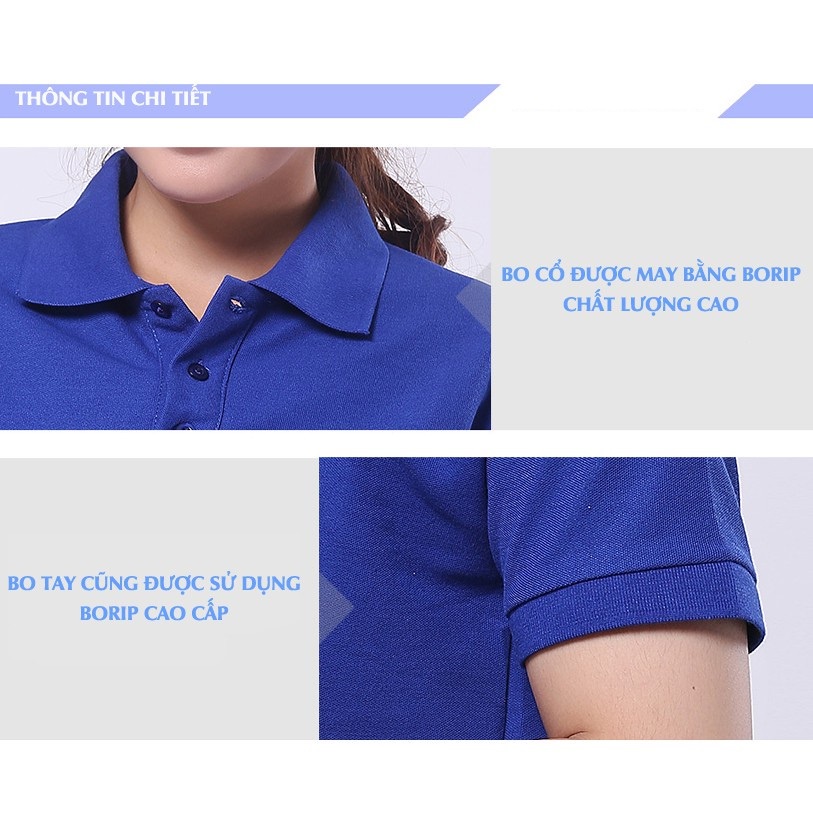 Áo thun polo nam nữ cổ bẻ HUTA PT013 màu xanh dương, vải cá sấu 4 chiều, ngắn tay