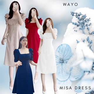 Đầm WAYO tay bồng xếp li ngực nút bọc