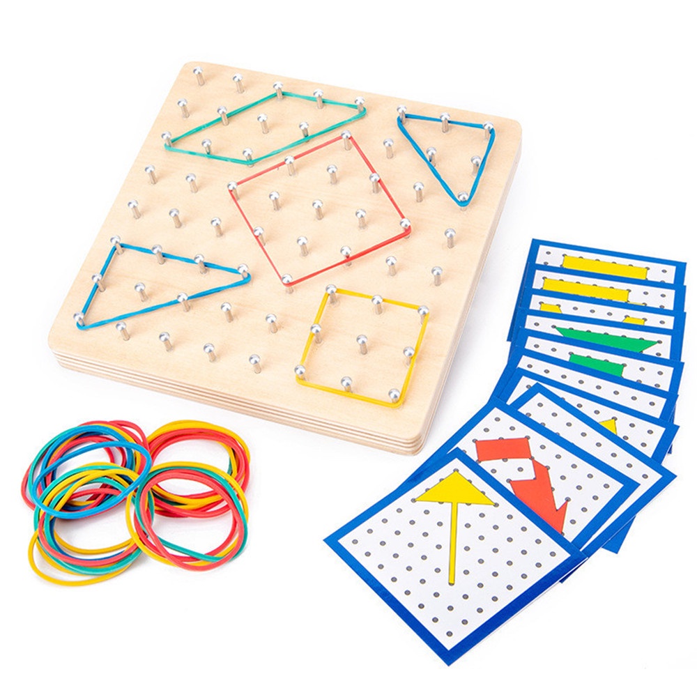 Đồ chơi bảng đinh Geoboard gỗ kèm dây cao su và thẻ học toán theo phương pháp giáo dục Montessori cho bé