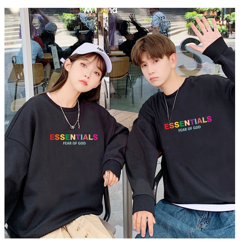 Áo sweater nỉ unisex BEA - áo nỉ bông form rộng in hình essential màu Hotren 2022
