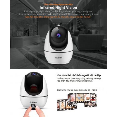 Camera Wifi - Camera Srihome SH026 -3.0Mpx/Full HD-30fps/s Đàm Thoại,Xoay 360,Xoay Theo Chuyển Động,Cảnh Báo Người Lạ