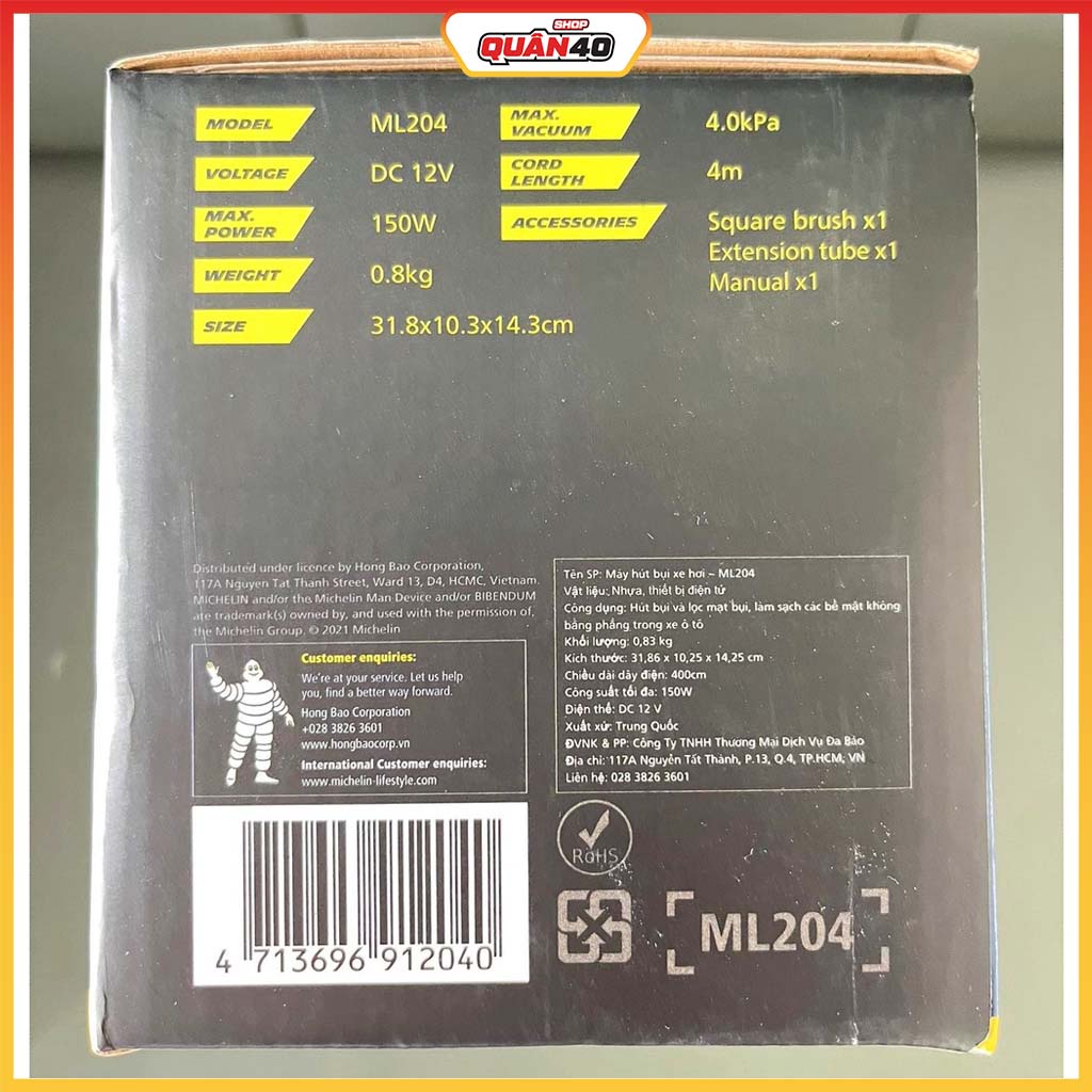 Máy Hút Bụi Ôtô Michelin ML204 Công Suất 150W - Hàng Chính Hãng