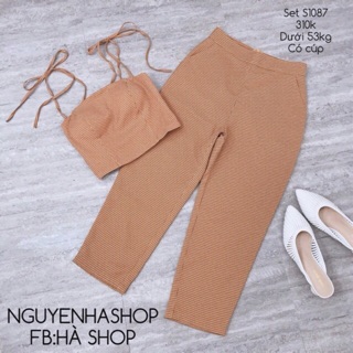 Set áo croptop quần baggy caro