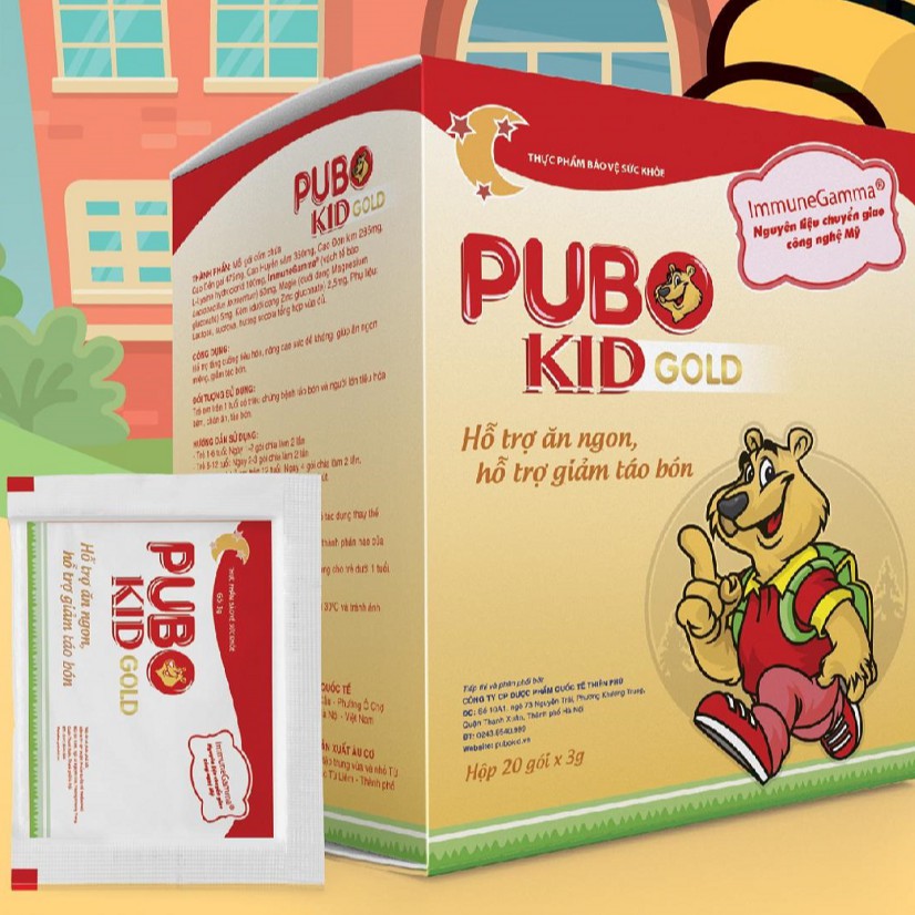 Táo bón gấu con PUBO KID GOLD – ăn ngon không lo táo ở trẻ, giúp tăng cường chuyển hóa và hấp thu (20 gói)