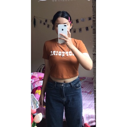 Pass áo thun croptop Hopegirl nâu bò sz L chất co giãn