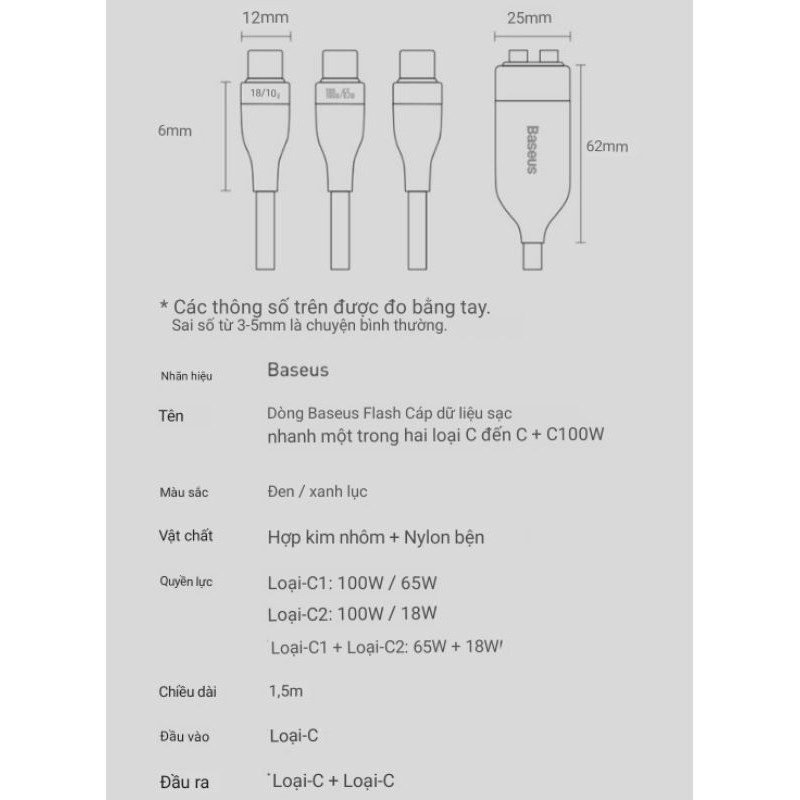 Cáp Sạc 100W TypeC to 2 TypeC Cho MacBook / Laptop Ipad Samsung Huawei