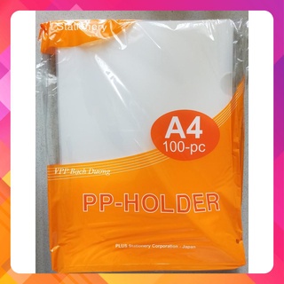 Set 5 Cái  Bìa Lá PLUS/ File Hở Cạnh Nhựa Trong Khổ A4 / Túi Tài Liệu Loại Dày / Xấp 100 cái