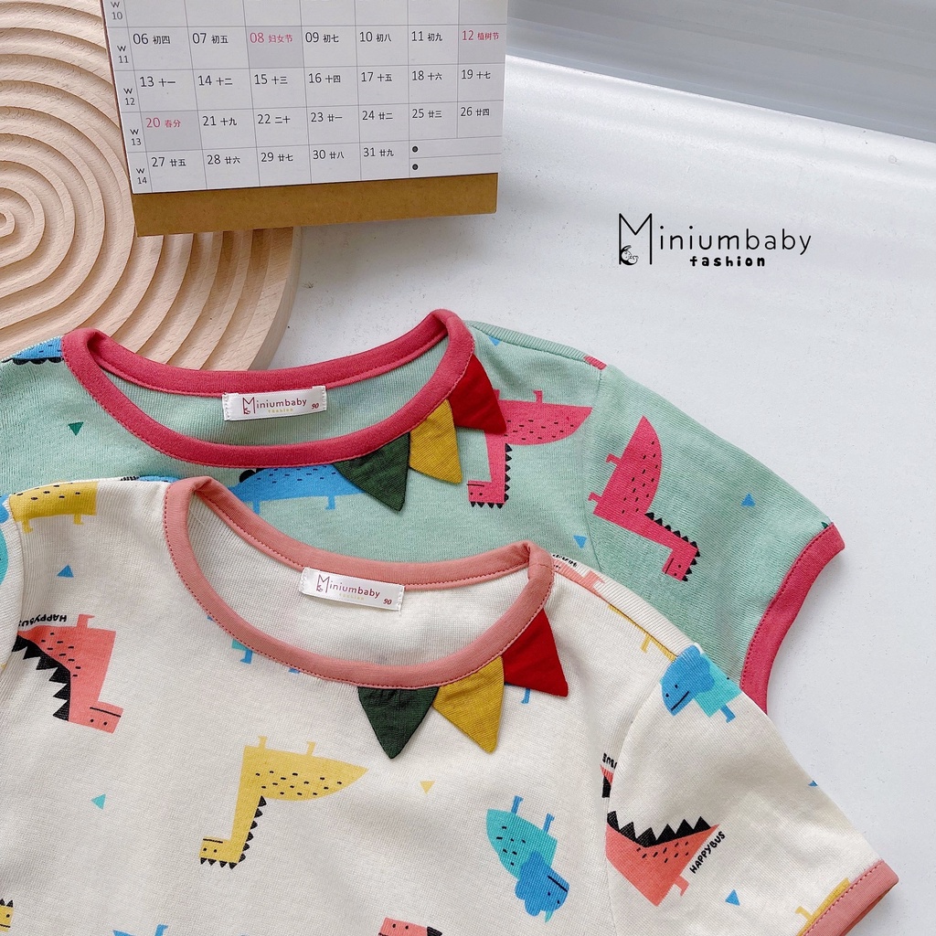 Bộ khủng long cộc tay chất liệu cotton mềm mát cho bé trai, bé gái miniumbabyfashion SB1157