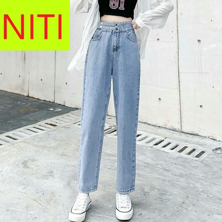 [ 2 KHOEN DÂY ] QUẦN BAGGY JEAN NỮ LƯNG CAO 2 KHOEN DÂY FORM DÀI MÀU XANH NHẠT CAO CẤP NITI ĐỦ SIZE S, M, L SIÊU HOT