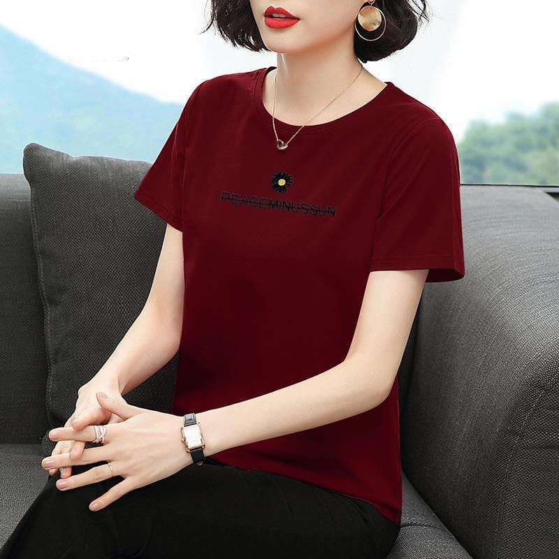 Áo Thun Ngắn Tay Thêu Họa Tiết Thời Trang Cho Phụ Nữ Trung Niên