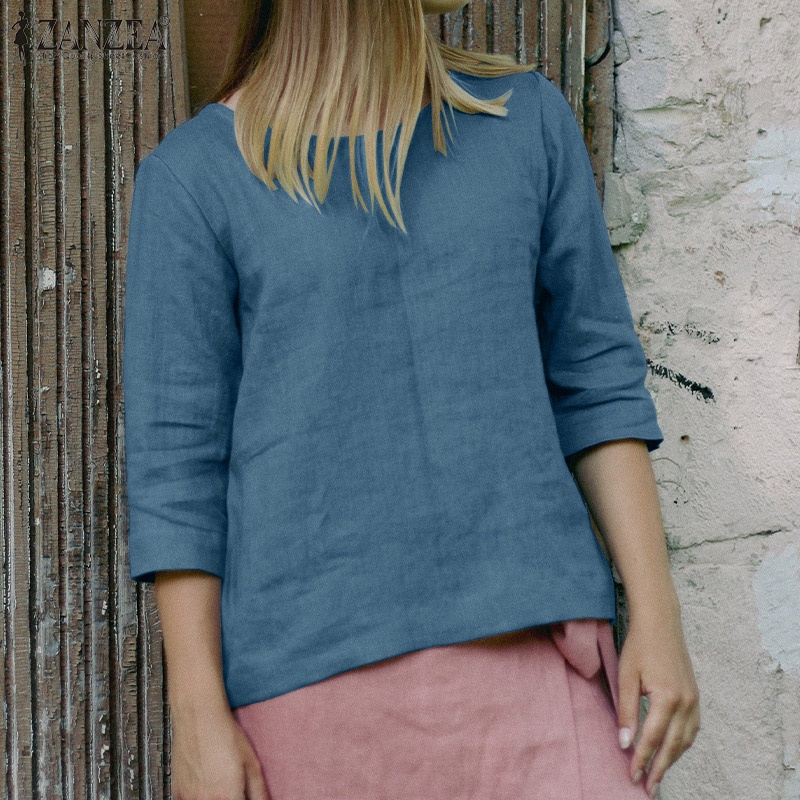 Áo nữ ZANZEA tay 3/ 4 cổ tròn phong cách châu Âu thời trang