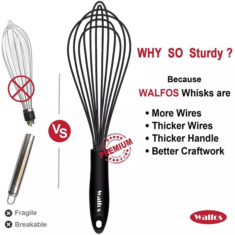 Bộ dây thép không gỉ Walfos Silicone Whisk Bộ chịu nhiệt