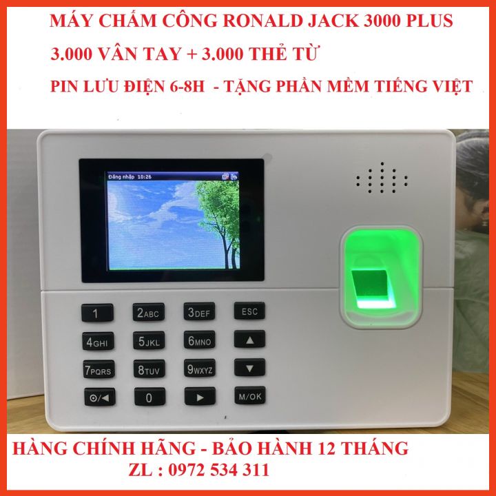 Máy chấm công 3000 Plus [ CHÍNH HÃNG ] Máy chấm công vân tay Ronald Jack chấm vân tay nhậy, xuất công ra file Excel