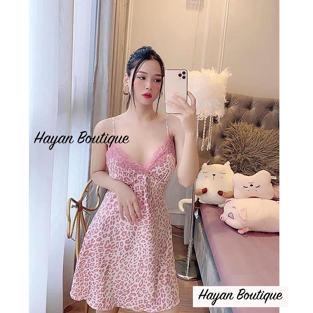 HT46 Váy ngủ sexy lụa da beo HỒNG sang chảnh kèm ĐỆM LÓT, đầm ngủ quyến rũ HT46 MÚT | BigBuy360 - bigbuy360.vn