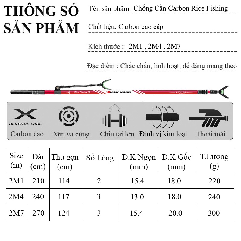 Gác Cần Câu Đài, Chống Cần Câu Đài Carbon Rice Fishing cao cấp có thể thu gọn KK-34