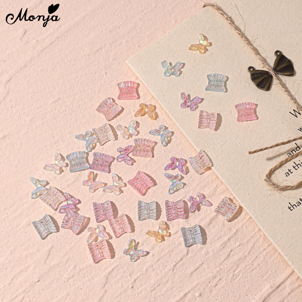 Túi 20 phụ kiện đính móng tay nghệ thuật MONJA kiểu nơ/ bướm/ mặt cười/ kẹo mút/ váy 3D nhựa resin nhiều màu xinh xắn