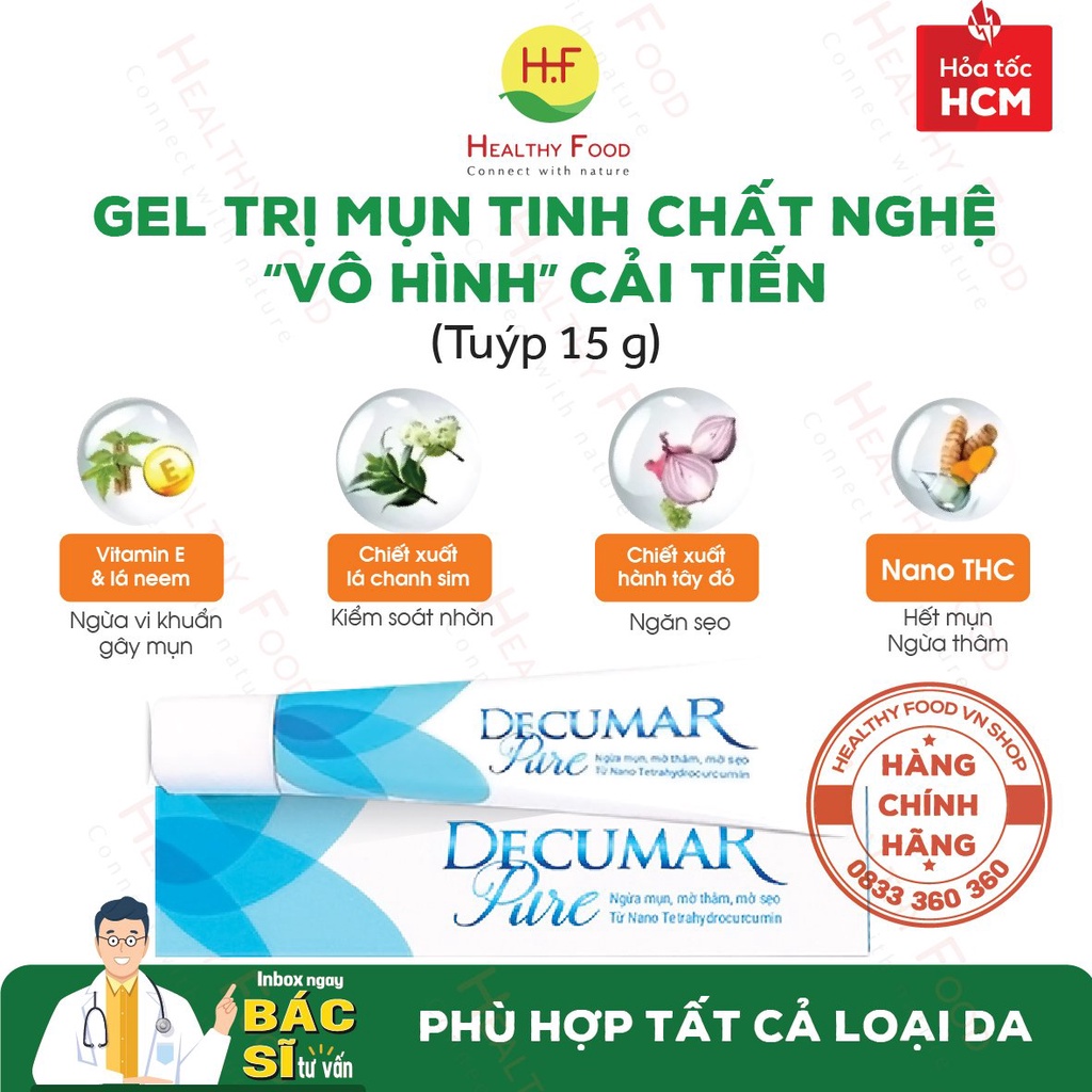 Combo DECUMAR Ngừa Mụn, Giảm Thâm Nano Nghệ Trong Suốt: 1 Gel Ngừa Mụn Decumar Pure 15g + 1 Sữa Rửa Mặt Decumar 50g