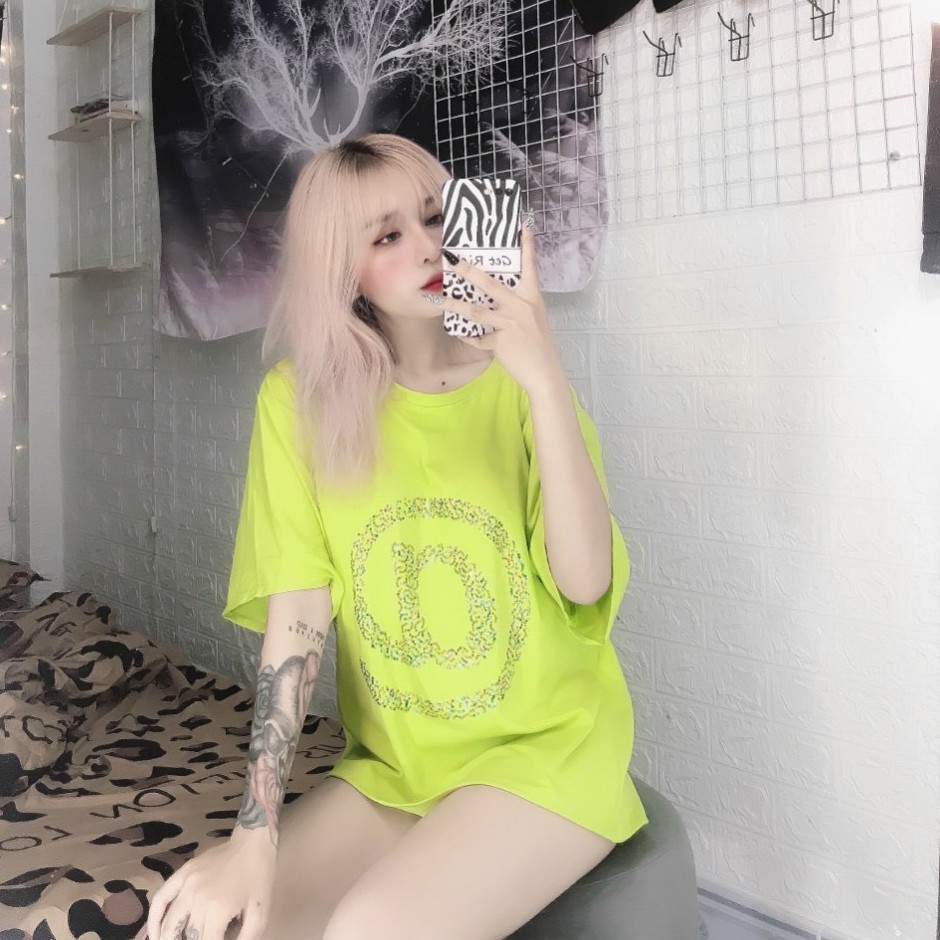 Áo thun form rộng dập đá chữ hiệu cực hot , chất thun coton mềm mịn dày dặn