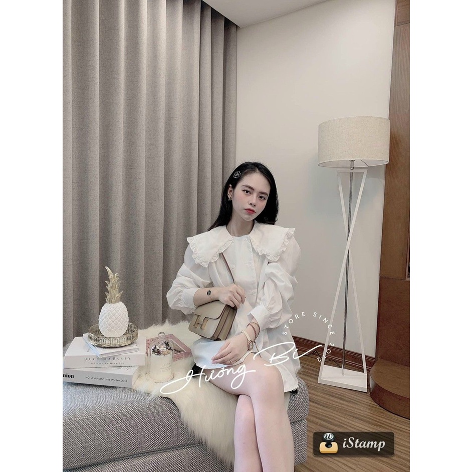 Áo sơ mi bèo 1 lá cổ khuy ngang 2 bên tay bo