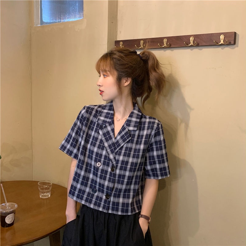 Áo Sơ Mi Tay Ngắn Kẻ Sọc Caro Phong Cách Hàn Quốc 185269 Áo Sơ Mi Ngắn Cổ Bẻ Thời Trang Mùa Hè