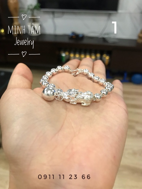 Lắc tay bi trơn tỳ hưu bạc cao cấp