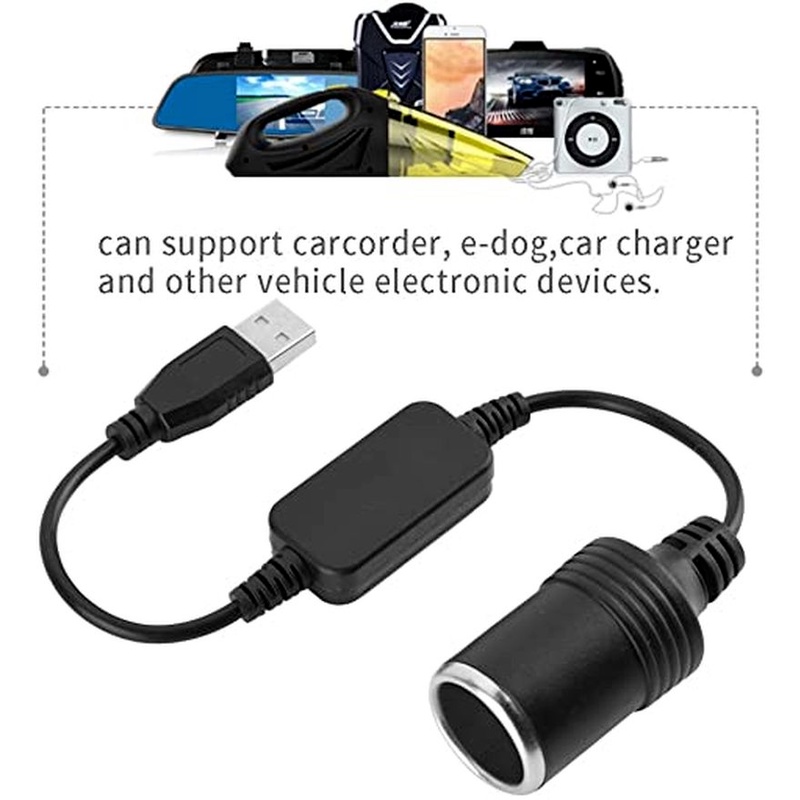 Bộ Chuyển Đổi Bật Lửa USB 5V-12V Có Cáp Chuyển Đổi Phù Hợp Cho Xe Hơi