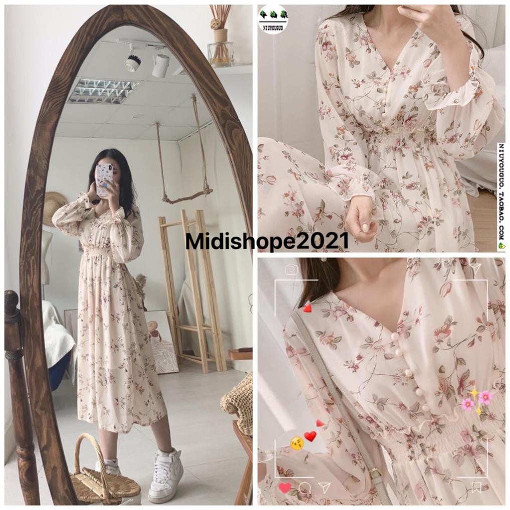 [Ảnh thật/Video] Váy babydoll hoa nhí, váy hoa nhí dáng rộng - ullzang dáng dài cổ tim voan tơ Vintage Sota Shop  ྇