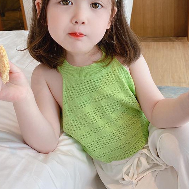 Áo Thun Ba Lỗ Cổ Tròn Màu Sắc Trơn Thoáng Khí Thời Trang Mùa Hè Dành Cho Bé Gái
