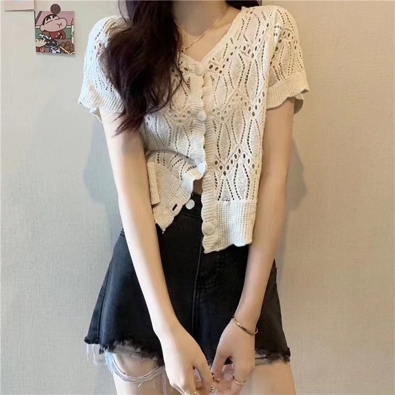Áo Cardigan Dệt Kim Tay Dài Cài Nút Có Thể Tháo Rời Phong Cách Hàn Quốc Mới