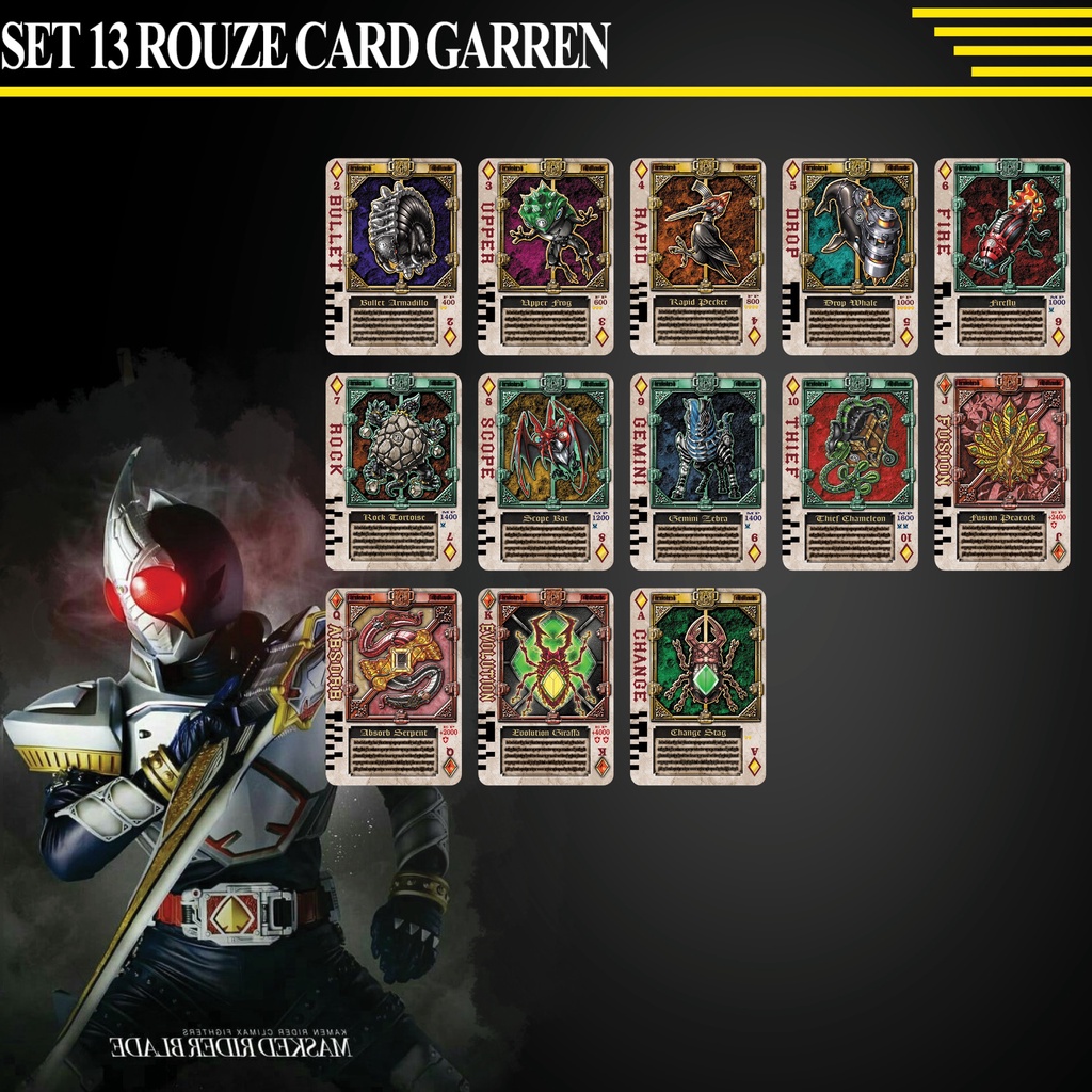 Bộ 13 thẻ bài sưu tầm card in kamen rider Blade Garren đọc được trong Driver