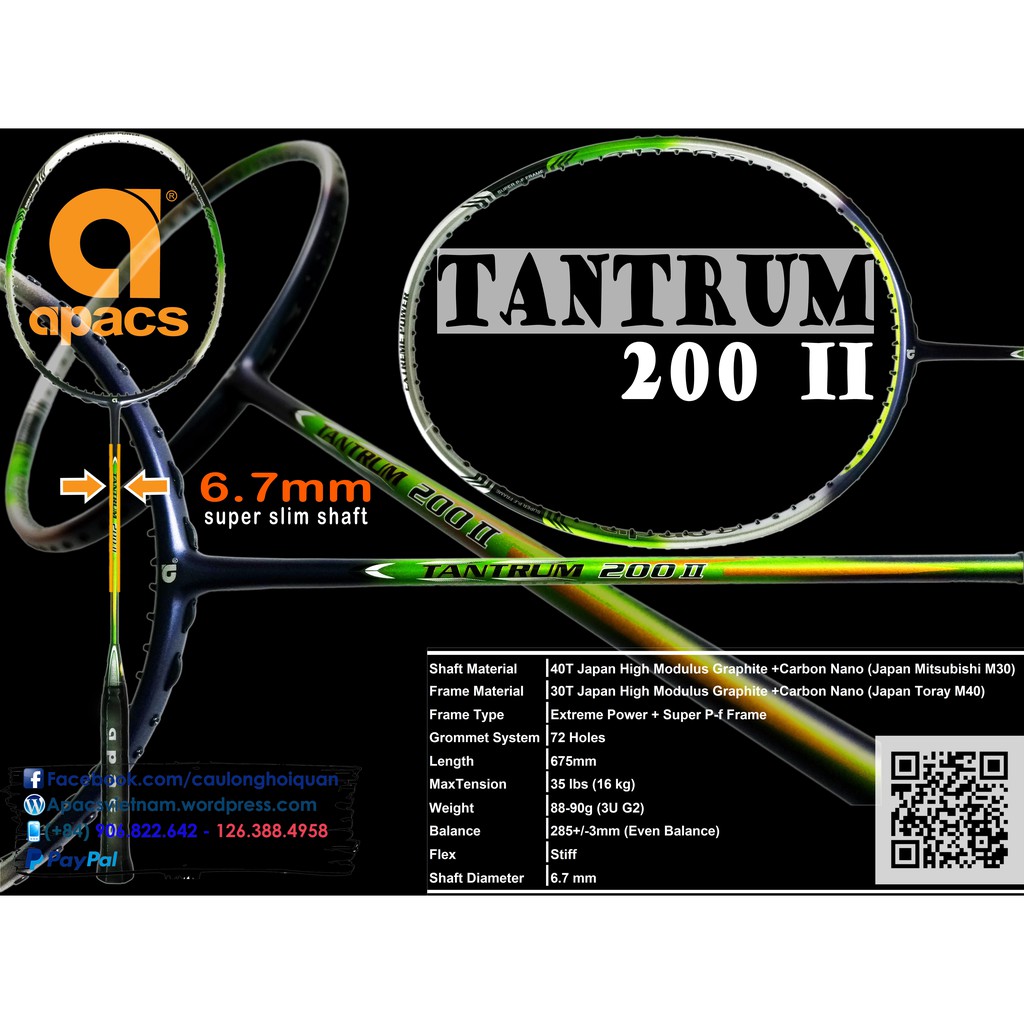 Vợt cầu lông Apacs Tantrum 200 II - 3U - Sát thủ được cải tiến - có tặng lưới