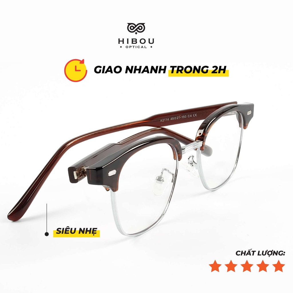 Gọng kính cận nam nữ clubmaster GT2114 Hibou Optical làm khuôn mặt nhỏ gọn hơn - Chuyên lắp mắt cận loạn siêu mỏng
