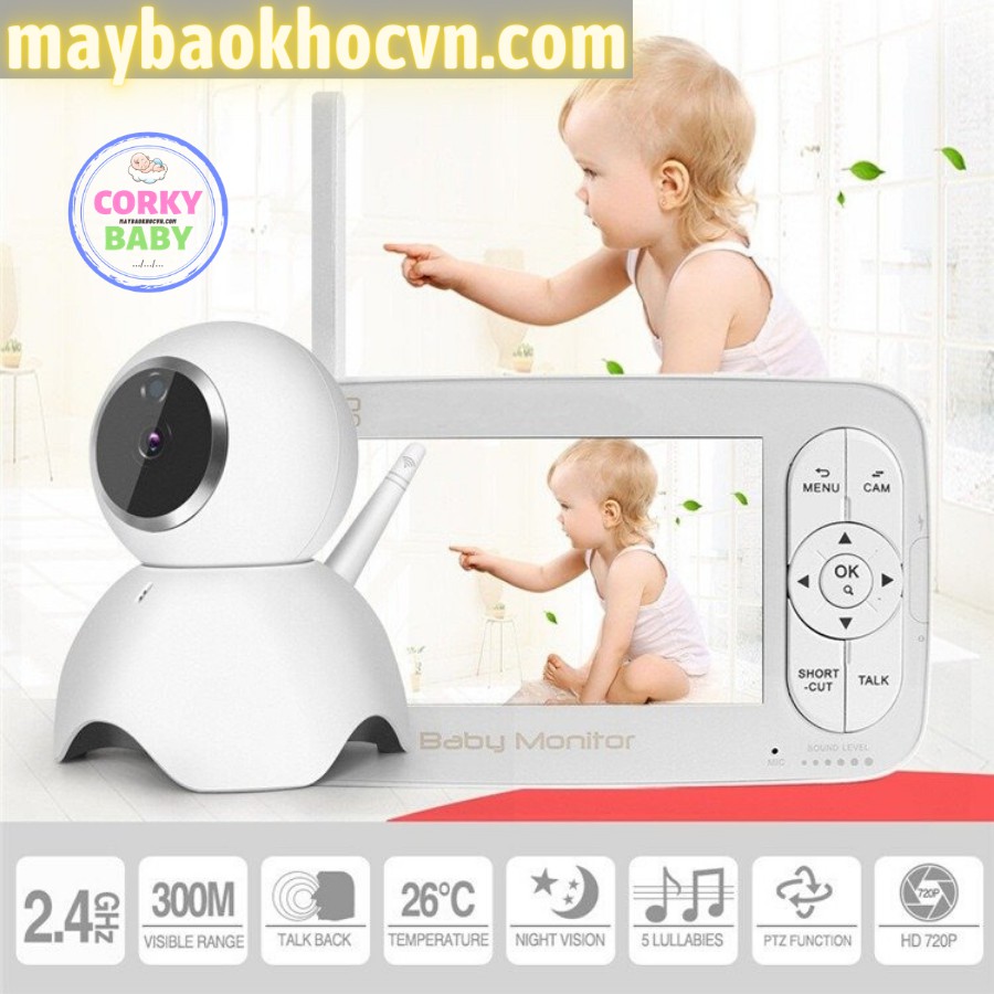 Máy báo khóc Corky Baby MBK801 – 5.0inh. Siêu Phẩm tầm nhìn bao quát với camera xoay 360