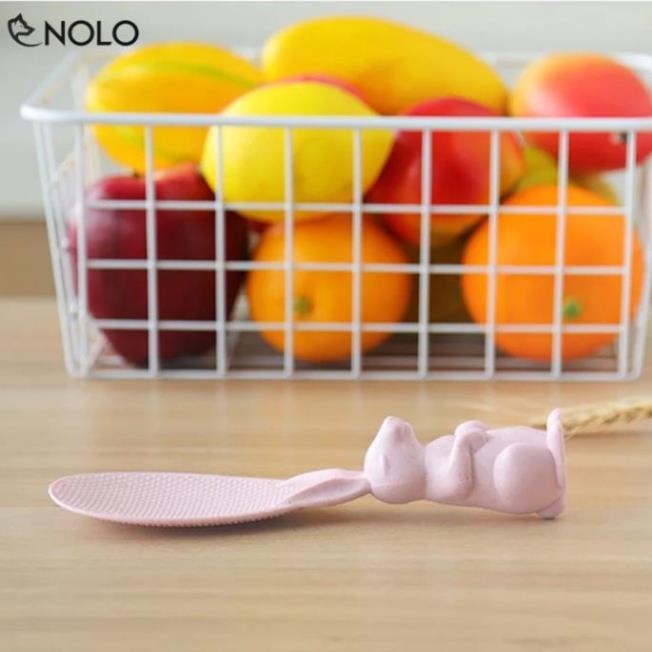 Muỗng Múc Xới Cơm Có Đế Đứng Hình Chú Thỏ Chất Liệu Nhựa Lúa Mì Thiên Nhiên An Toàn